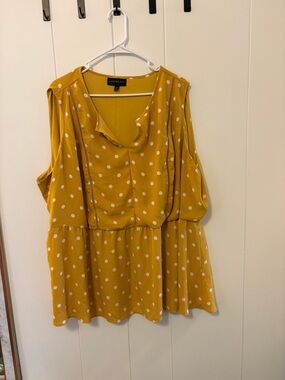 Lane Bryant Mustard Yellow Polka Dot Sleeveless Peplum Tunic